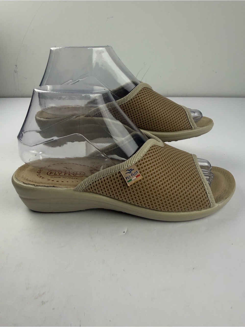 FlyFlot Womens 6.5 Beige Mesh Slide Sandal Comfort Shoe Anti-Shock Wedge